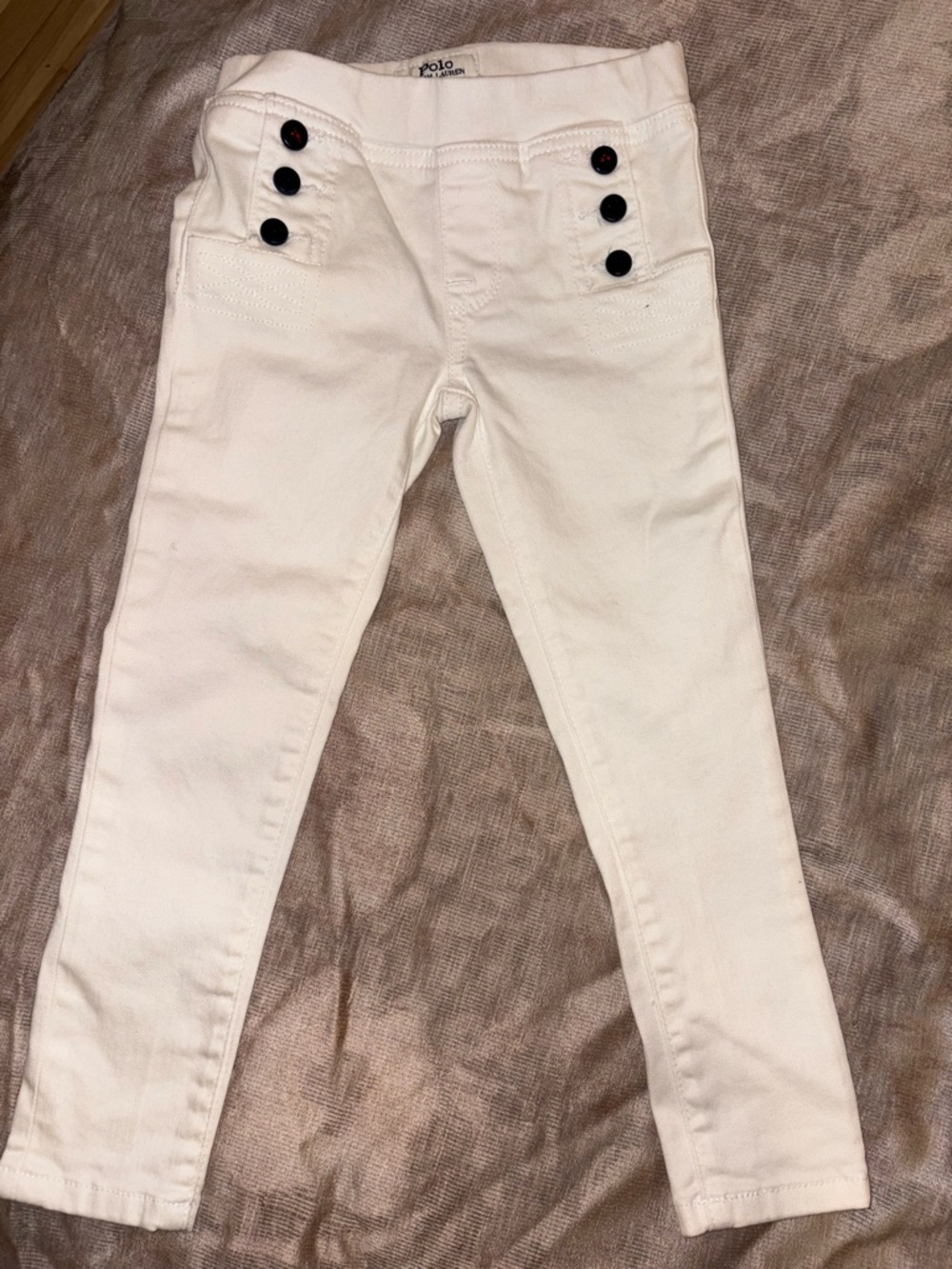 Polo by Ralph Lauren White Girls' Sailor-Button skinny Jean,ls, 4/4T